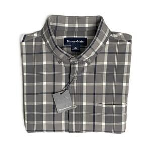 Mizzen+Main Men's XL Trim Fit City Flannel Dress Shirt Pewter Timothy Plaid NEW